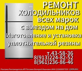 Ремонт холодильников всех марок, изготовление уплотнительной резины в Бийске