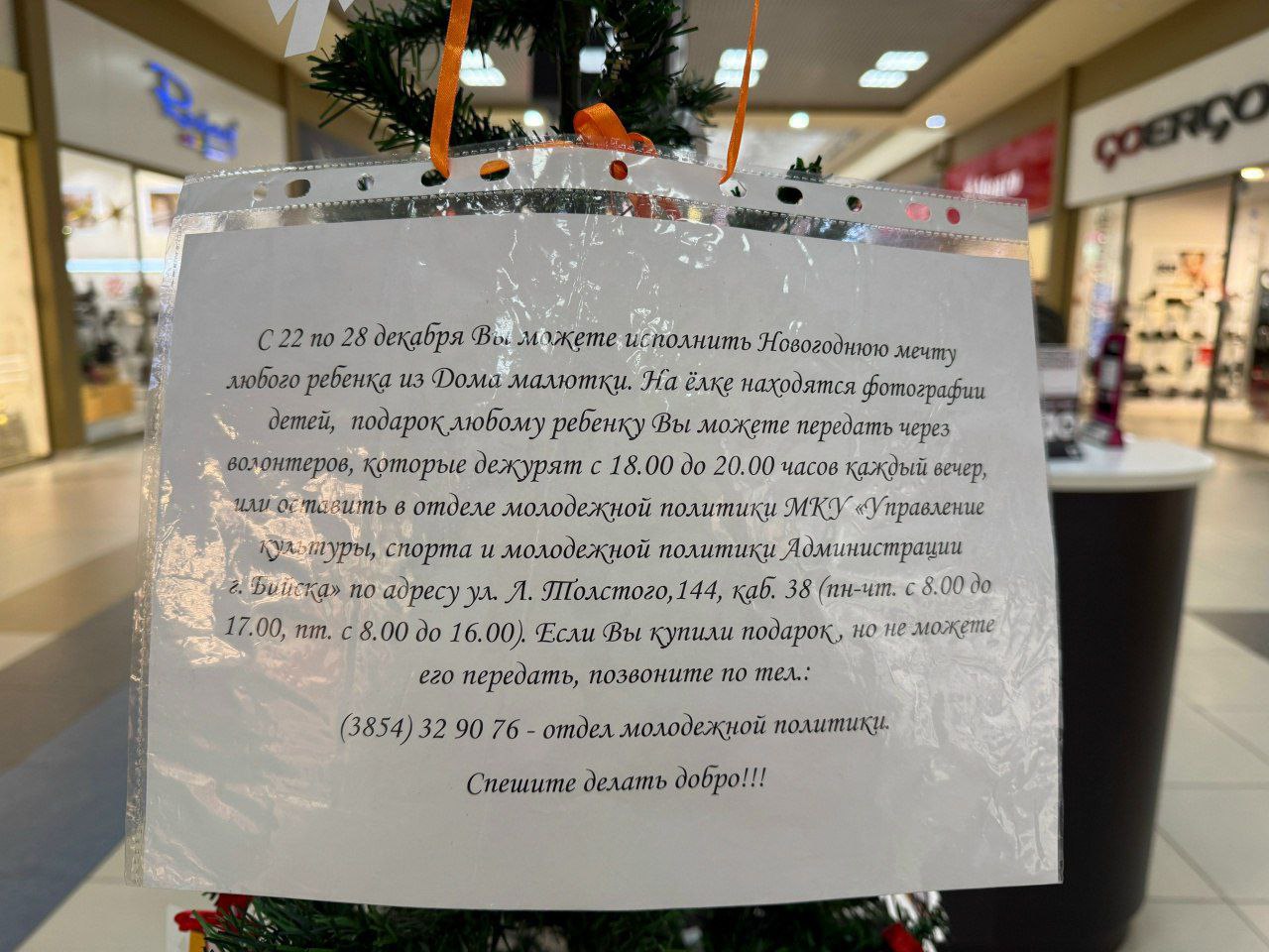 В Бийске любой желающий может исполнить новогоднюю мечту воспитанника Дома малютки